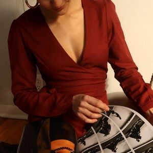 KOTN Wrap Dress, XS, Brick Red